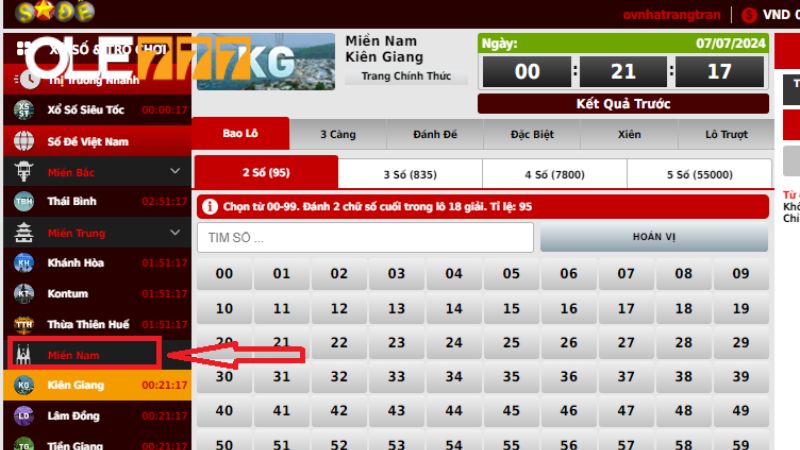 Người chơi chọn loại hình xổ số miền Nam để bắt đầu cá cược